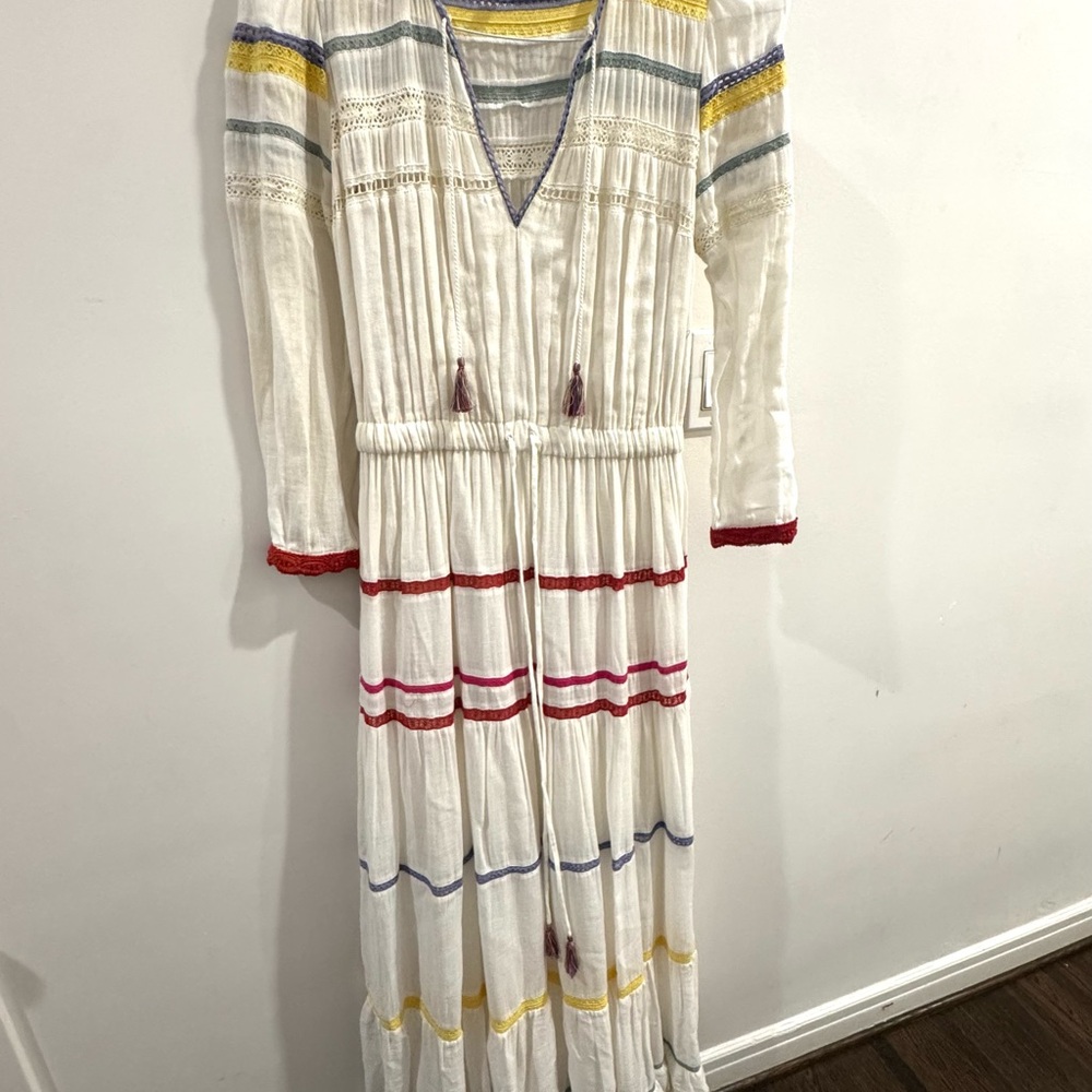 Carolina K bohemian White Maxi Dress with Colorful Accents